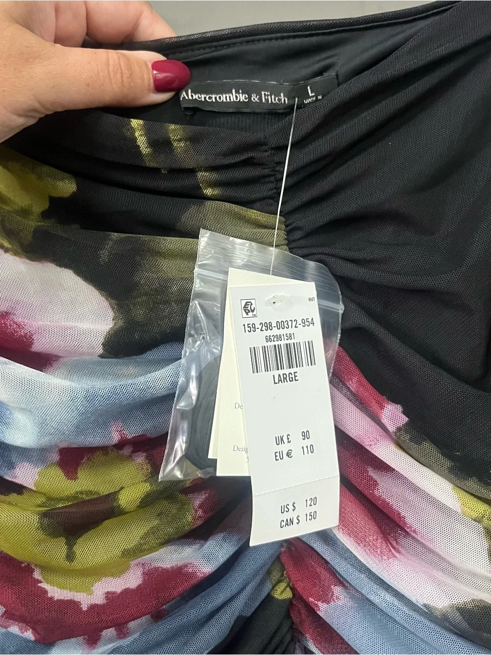 Abercrombie & Fitch Black Strapless Floral Maxi Dress with Side Slit